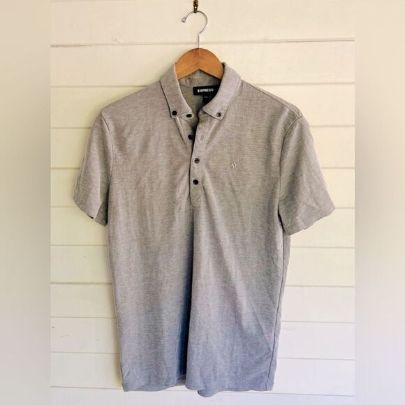 Express Polo Shirt Sz S Gray Short Sleeve Rayon Back to School Preppy - Picture 1 of 8
